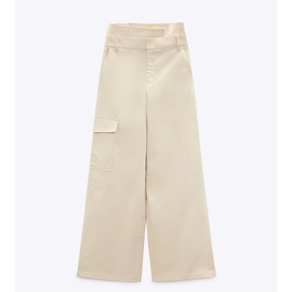 Zara Beige/tan wide leg cargo pants. High waist - Picture 1 of 6